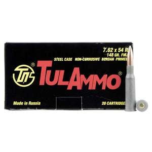 TulAmmo 7.62x54R 148gr FMJ Rifle Ammo - 20 Rounds