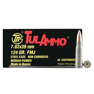 TulAmmo 7.62x39mm Russian 124gr FMJ Rifle Ammo - 40 Rounds