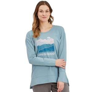 Life Is Good Women's Life Isn't Easy Mountains Long Sleeve Casual Shirt