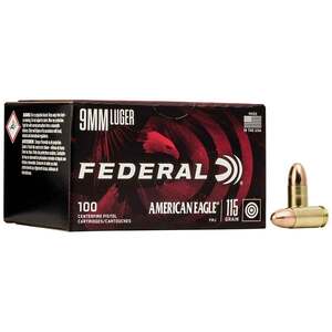 Federal American Eagle 9mm Luger 115gr FMJ Centerfire Handgun Ammo - 500 Rounds