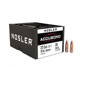 Nosler AccuBond 22 Caliber 70gr Spitzer Point Reloading Bullets - 50 Rounds