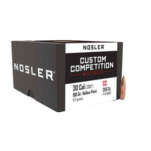 Nosler Custom Competition 30 Caliber 190gr Hollow Point Reloading Bullets - 250 Rounds