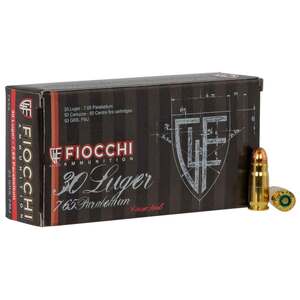 Fiocchi Heritage 30 Luger 93gr Full Metal Jacket Centerfire Handgun Ammo - 50 Rounds