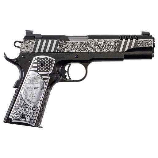Auto Ordnance Thompson 1911 Trump Rally Cry 45 Auto (ACP) 5in Engraved Stainless Steel Black Cerakote Pistol 7+1 Rounds - Black image