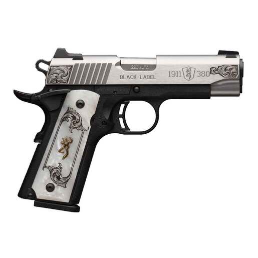 Browning 1911 Black Label Medallion Compact 380 Auto (ACP) 4.25in Matte Black Stainless Neo-Classical American Engraved Steel Pistol - 8+1 Rounds - Bl image