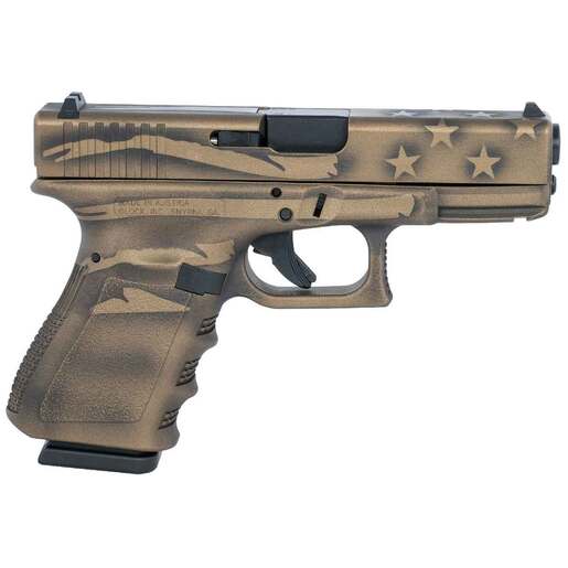 Glock G19 Gen3 Compact 9mm Luger 4.02in Black / Coyote Battle Worn Flag Cerakote Pistol - 15+1 Rounds - Brown Compact image