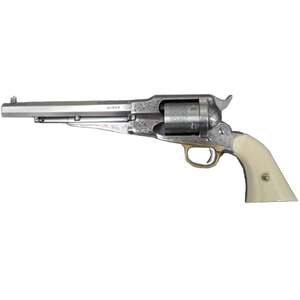 Taylor's & Company 1858 Remington Conversion 45 (Long) Colt 8in Nickel-Plated Engraved Steel Revolver - 6 Rounds