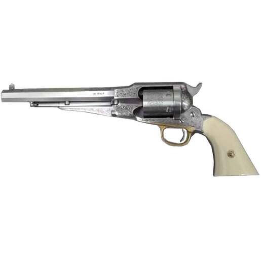 Taylor's & Company 1858 Remington Conversion 45 (Long) Colt 8in Nickel-Plated Engraved Steel Revolver - 6 Rounds image