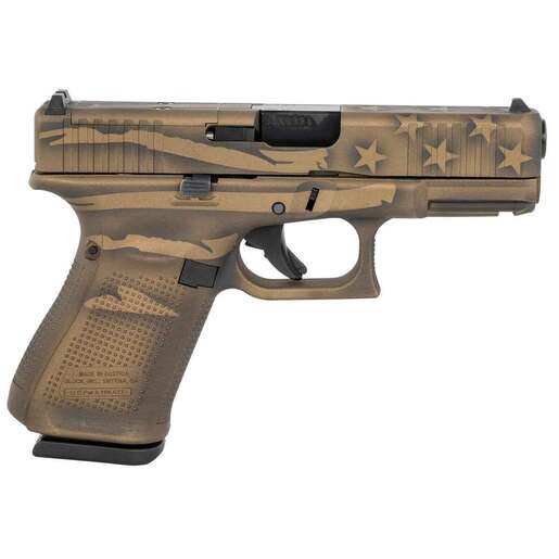 Glock 19 Gen5 Compact MOS 9mm Luger 4.02in Coyote Battle Worn Flag Cerakote Pistol - 15+1 Rounds - Brown Compact image