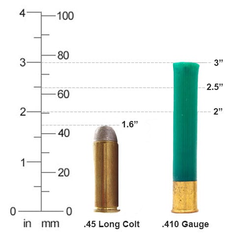 .45 Long Colt and .410 Gauge size chart