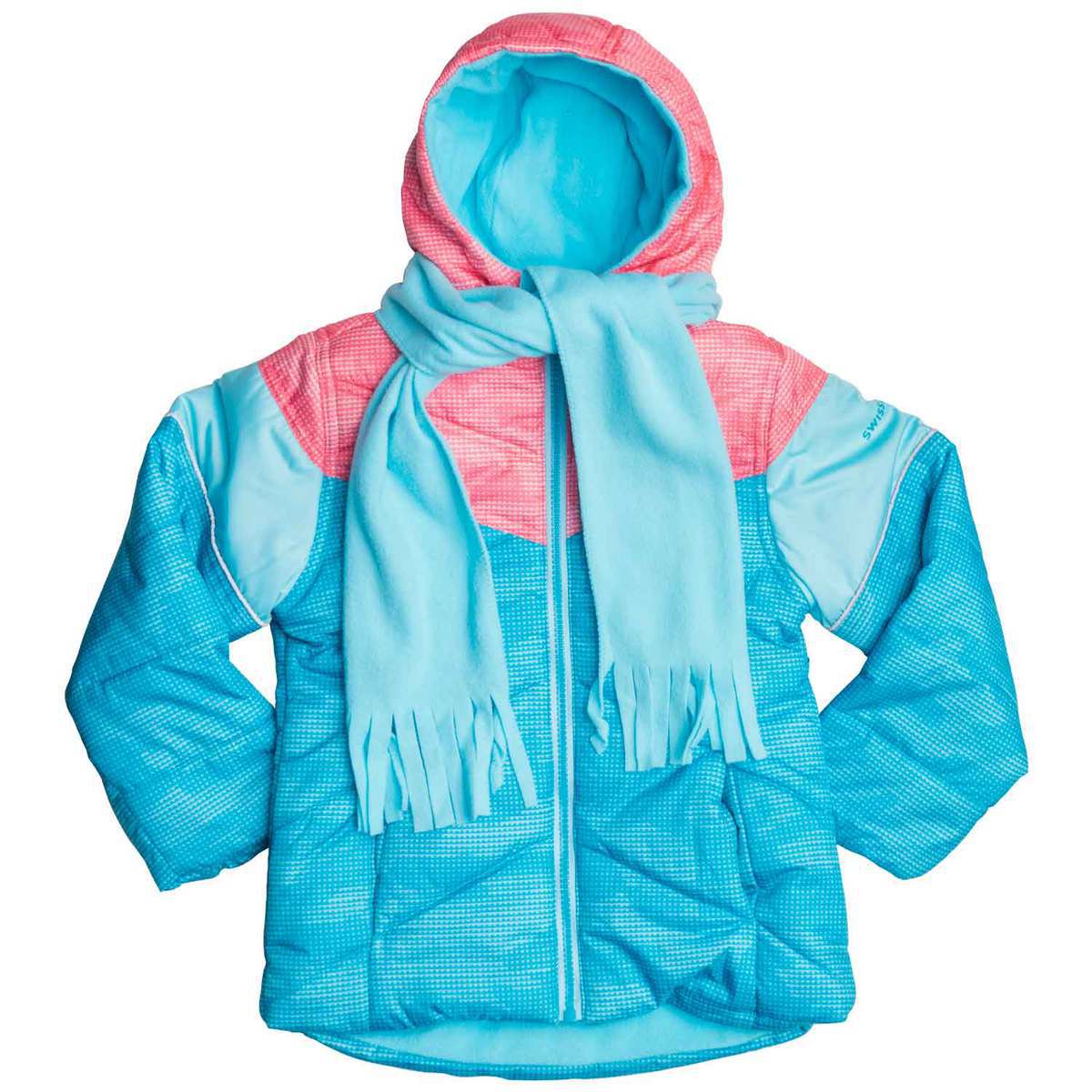 Swiss Alps Girls' Camo Scarf Puffer Winter Jacket Swiss Alps Girls' Camo Scarf Puffer Winter Jacket