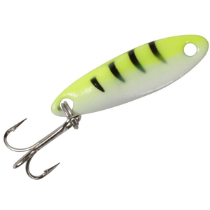 Acme Kastmaster Rattle Glow Ice Fishing Spoon - Glow Chartreuse Tiger/Gold Back, 1/12oz