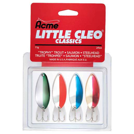 Acme Little Cleo Classics Casting Spoon Lure Assortment – Nickel/ Neon Blue, Fire Stipe, Neon Red, Neon Green #3 Hook