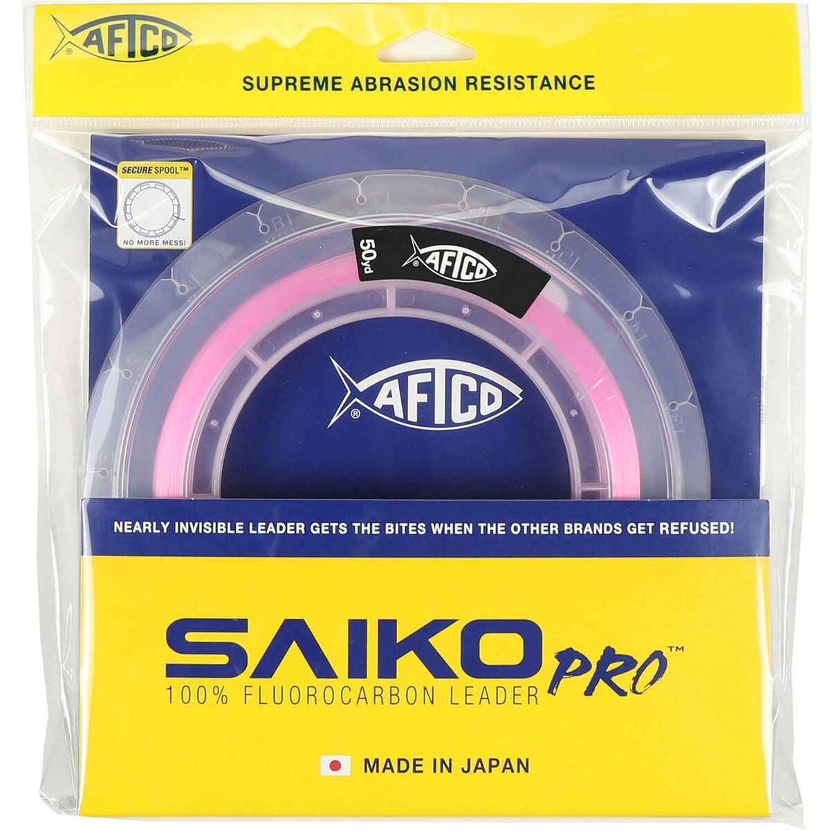 AFTCO Saiko Pro 100% Fluorocarbon Leader, 50 Yard / Pink / 60
