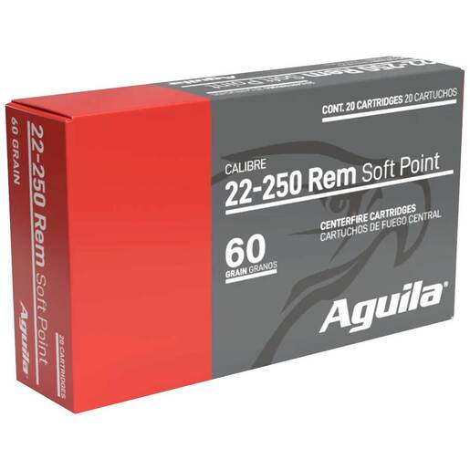 Aguila 22-250 Remington 60gr SP Rifle Ammo Ammo - 20 Rounds 20 Rounds Ammo