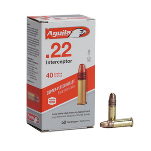 Aguila 22 Long Rifle Interceptor Copper Plated Solid Point Rimfire Ammo - 50 Rounds