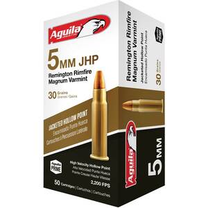 Aguila 5mm Remington Rimfire Magnum 30gr Jacketed Hollow Point - 50 Rounds Aguila 5mm Remington Rimfire Magnum 30gr Jacketed Hollow Point - 50 Rounds