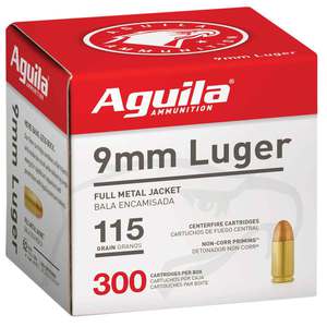 Aguila 9mm Lugar 115gr FMJ Handgun Ammo - 300 Rounds