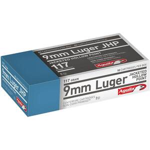 Aguila 9mm Luger 117gr Jacketed Hollow Point Handgun Ammo - 50 Rounds Aguila 9mm Luger 117gr Jacketed Hollow Point Handgun Ammo - 50 Rounds