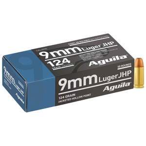 Aguila 9mm Luger 124gr JHP Handgun Ammo - 50 Rounds