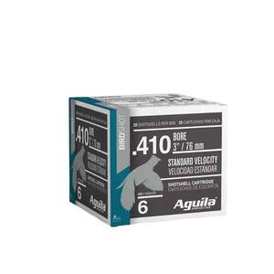 Aguila Bird Shot Standard Velocity 410 Gauge 3in #6 11/16oz Upland Shotshells - 25 Rounds Aguila Bird Shot Standard Velocity 410 Gauge 3in #6 11/16oz Upland Shotshells - 25 Rounds