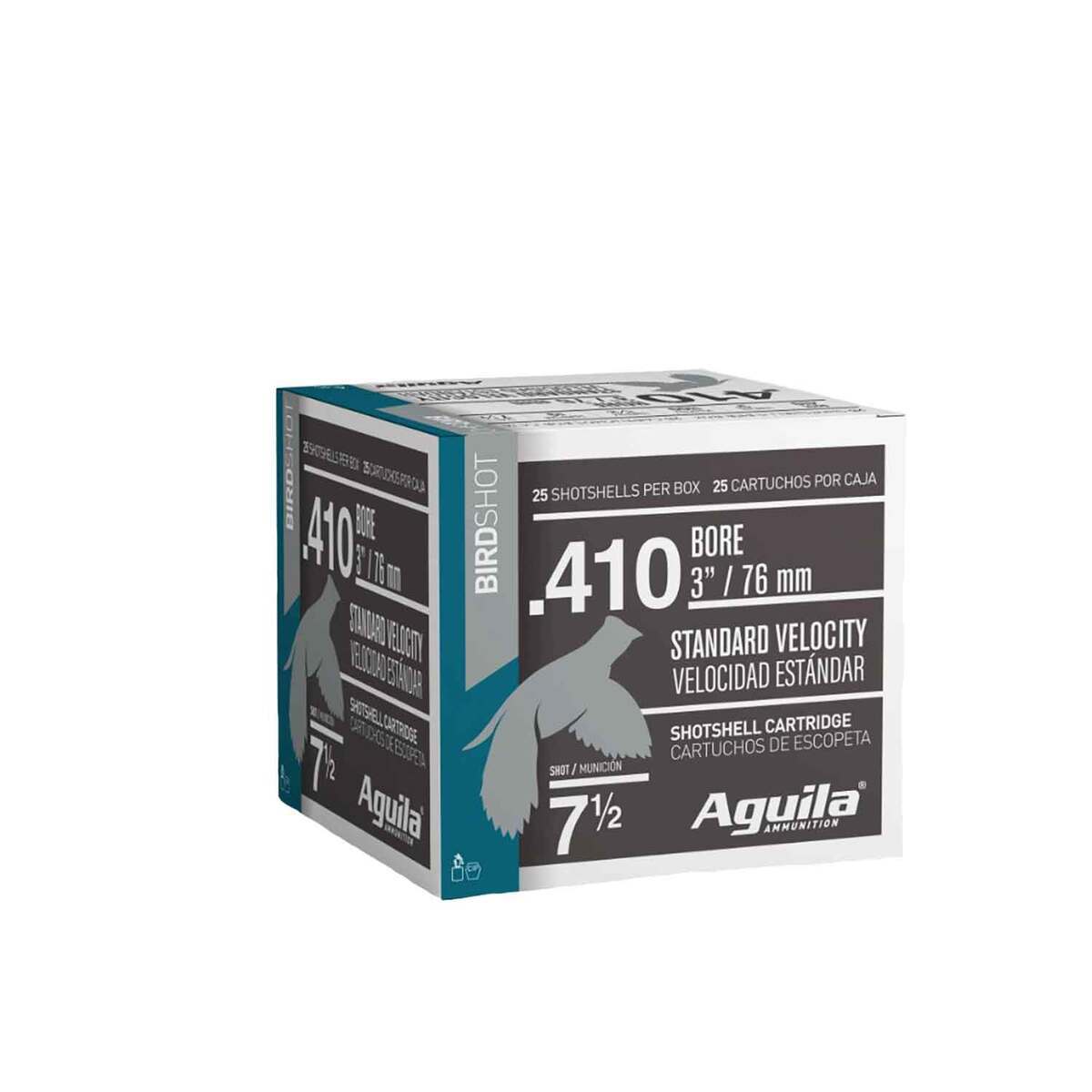Aguila Bird Shot Standard Velocity 410 Gauge 3in #7.5 11/16oz Upland Shotshells - 25 Rounds Aguila Bird Shot Standard Velocity 410 Gauge 3in #7.5 11/16oz Upland Shotshells - 25 Rounds