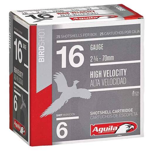 Aguila BirdShot High Velocity 16 Gauge 2-3/4in #6 1-1/8oz Upland Shotshells – 25 Rounds – #6