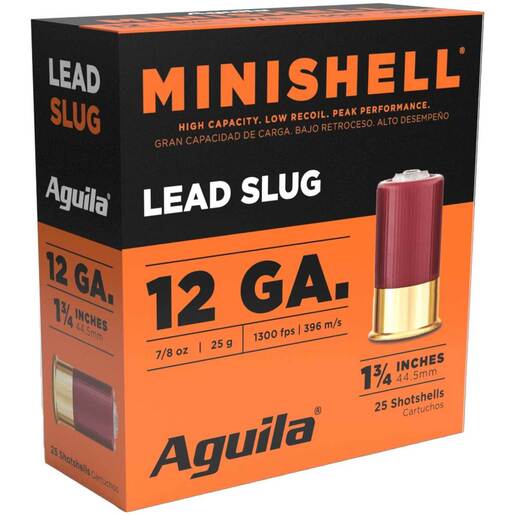 Aguila Minishell 12 Gauge 1 3/4in #7/8oz Lead Slug Shotshells – 25 Rounds