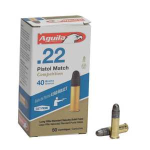 Aguila Pistol Match Competition 22 Long Rifle 40gr SP Rimfire Ammo - 50 Rounds