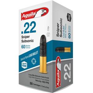 Aguila Sniper Subsonic 22LR 60gr Rimfire Ammo - 50 Rounds