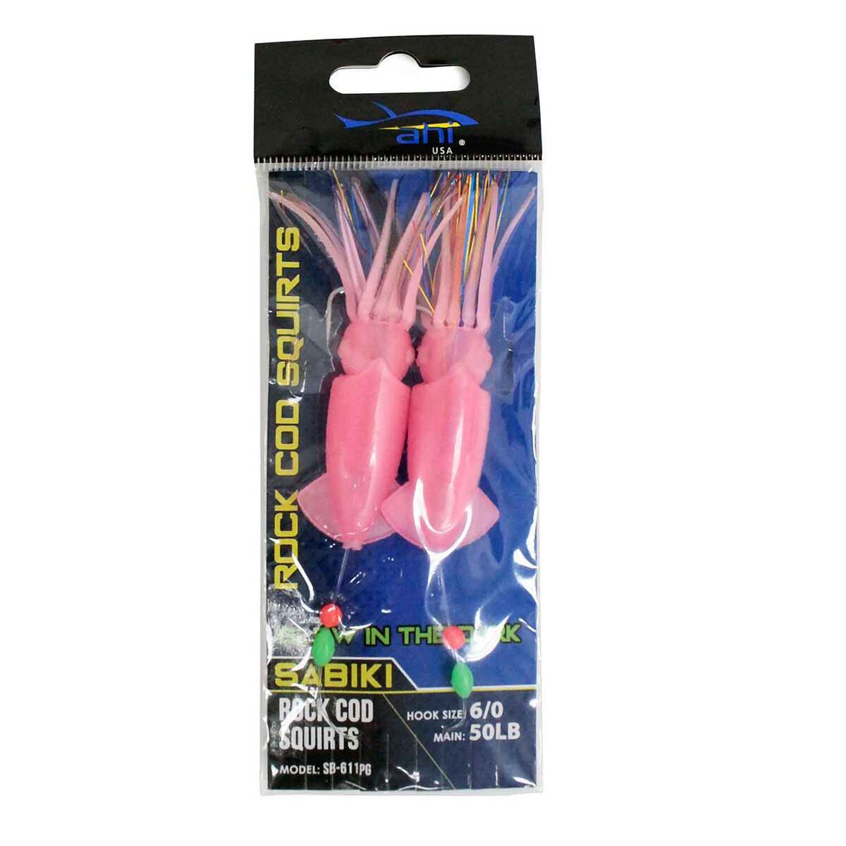 Ahi Rock Cod Squirts Glow Rigged Squids - Pink Glow, 3-1/2in - Pink Glow Ahi Rock Cod Squirts Glow Rigged Squids - Pink Glow, 3-1/2in - Pink Glow