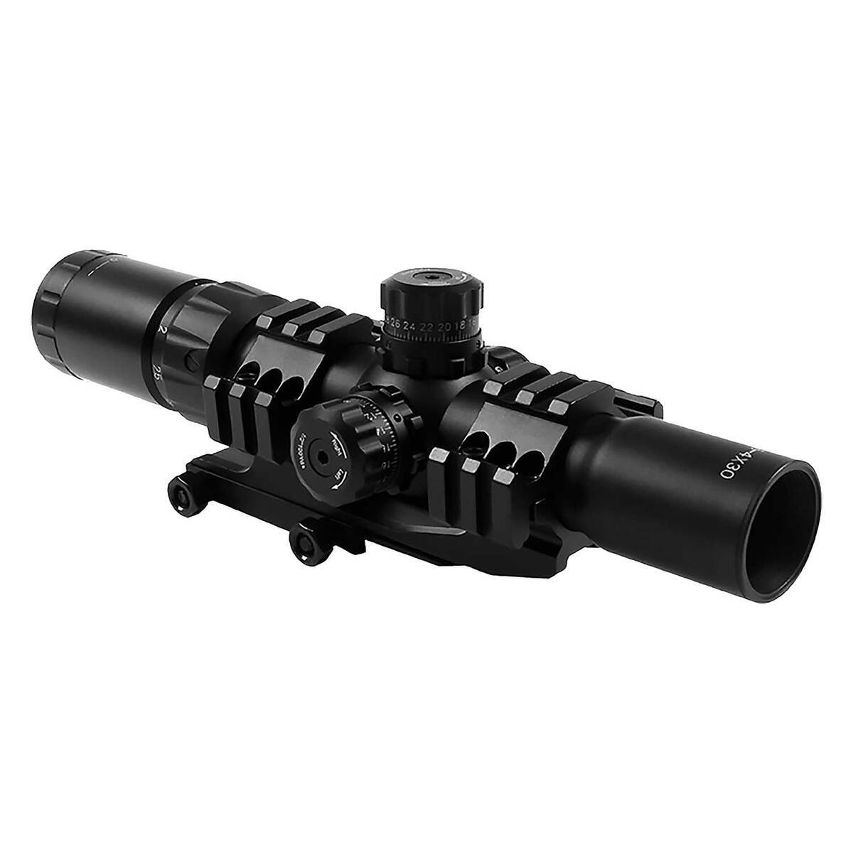 Aim Sports Recon CQB 1.5-4x 30mm Rifle Scope - Tri-Illuminated 3/4 Circle Dot - Black Aim Sports Recon CQB 1.5-4x 30mm Rifle Scope - Tri-Illuminated 3/4 Circle Dot - Black