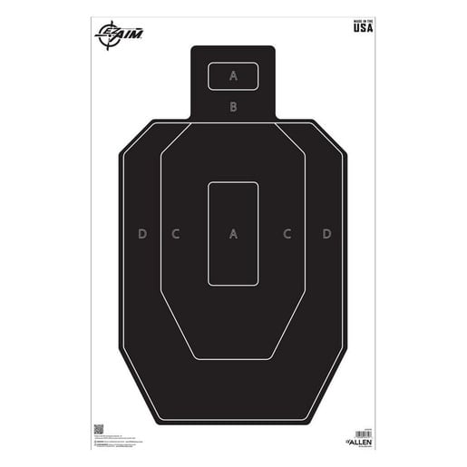Allen EZ Aim IPSC Silhouette Paper Target – 50 Pack – White/Black – White/Multicolor 23in L x 35in W