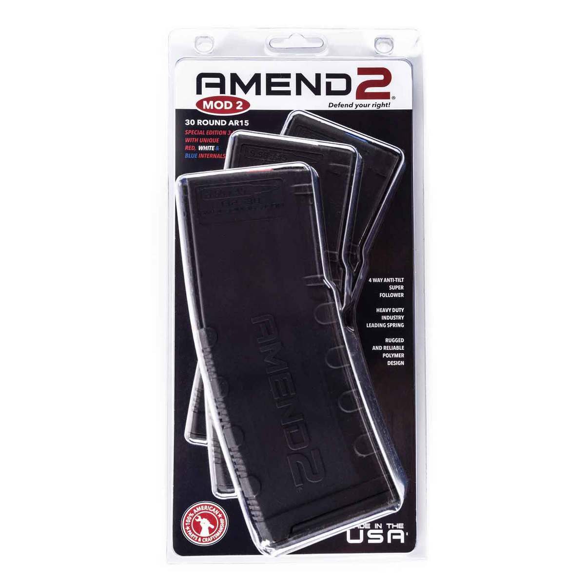 Amend2 Red, White, and Blue Special Edition 5.56mm NATO/223 Remington 3 Pack Magazine - 30 Rounds Amend2 Red, White, and Blue Special Edition 5.56mm NATO/223 Remington 3 Pack Magazine - 30 Rounds