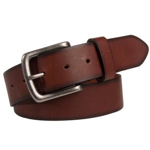 American Endurance Full Grain Leather Edge Burnished Belt with Hand Tacked Buckle - Brown - 34