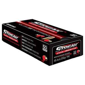 Ammo Inc Streak Red 45 Auto (ACP) 230gr TMC Centerfire Handgun Ammo - 50 Rounds Ammo Inc Streak Red 45 Auto (ACP) 230gr TMC Centerfire Handgun Ammo - 50 Rounds
