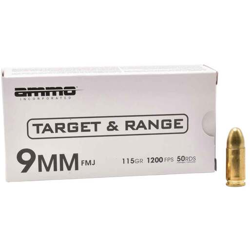 Ammo Inc Target And Range 9mm Luger 115gr FMJ Handgun Ammo Ammo - 50 Rounds 50 Rounds Ammo