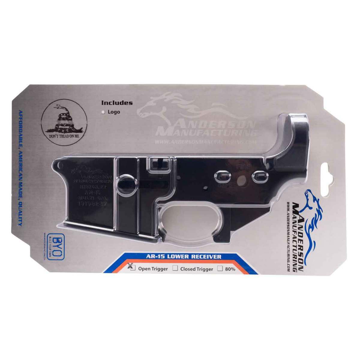 Anderson Manufacturing AR Open Stripped Lower Don't Tread On Me Black Receiver Anderson Manufacturing AR Open Stripped Lower Don't Tread On Me Black Receiver