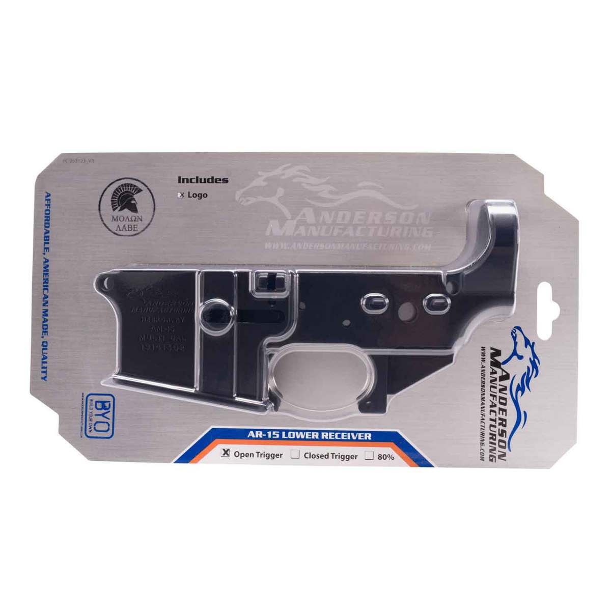 Anderson Manufacturing AR Open Stripped Lower Spartan Molon Labe Black Receiver Anderson Manufacturing AR Open Stripped Lower Spartan Molon Labe Black Receiver