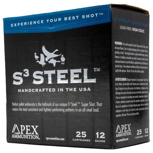 Apex Ammunition S3 Steel 12 Gauge 3in #3 1-1/4oz Waterfowl Shotshells – 25 Rounds – #3