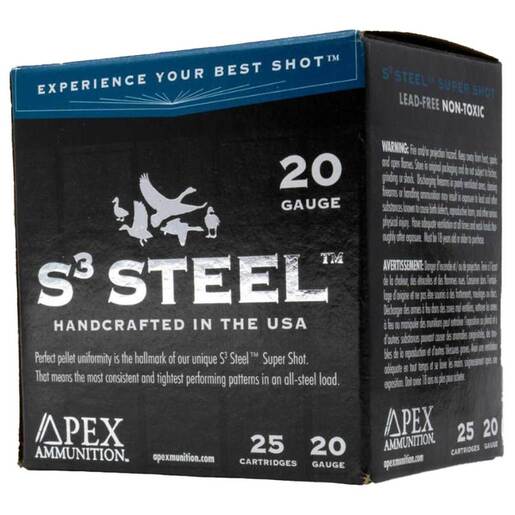 Apex Ammunition S3 Steel 20 Gauge 3in #2 1oz Waterfowl Shotshells Ammo - 25 Rounds Ammo - #2 25 Rounds - #2 Ammo