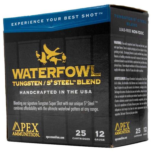 Apex Ammunition Tungsten/S3 Steel Blend 12 Gauge 3in #2/7.5 1-5/16oz Waterfowl Shotshells – 25 Rounds – #2/7.5