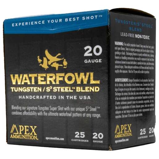 Apex Ammunition Tungsten/S3 Steel Blend 20 Gauge 3in #2/7.5 1-1/8oz Waterfowl Shotshells – 25 Rounds – #2/7.5