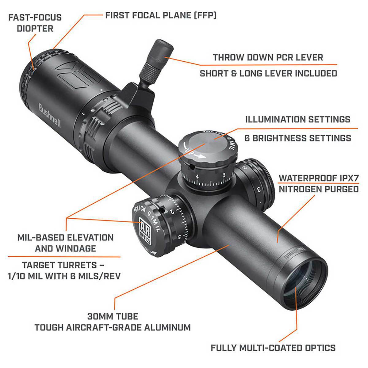 Bushnell AR Optics 1-4x24mm Rifle Scope - Illum. BTR-1 - Black Bushnell AR Optics 1-4x24mm Rifle Scope - Illum. BTR-1 - Black