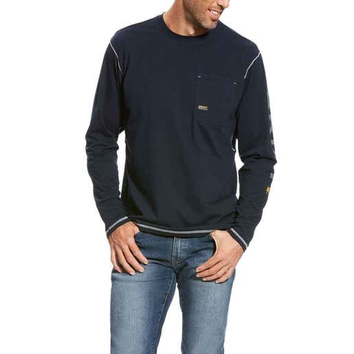 Ariat Men's Big And Tall Rebar Workman Logo Long Sleeve Shirt - Heather Gray 3XL Tall
