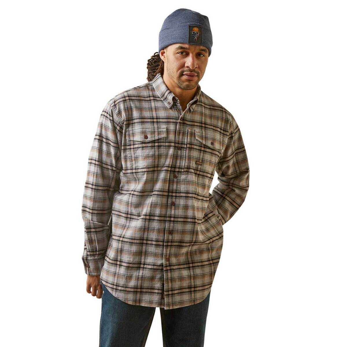 Ariat Men's Rebar Flannel Durastretch Long Sleeve Work Shirt - Alloy ...