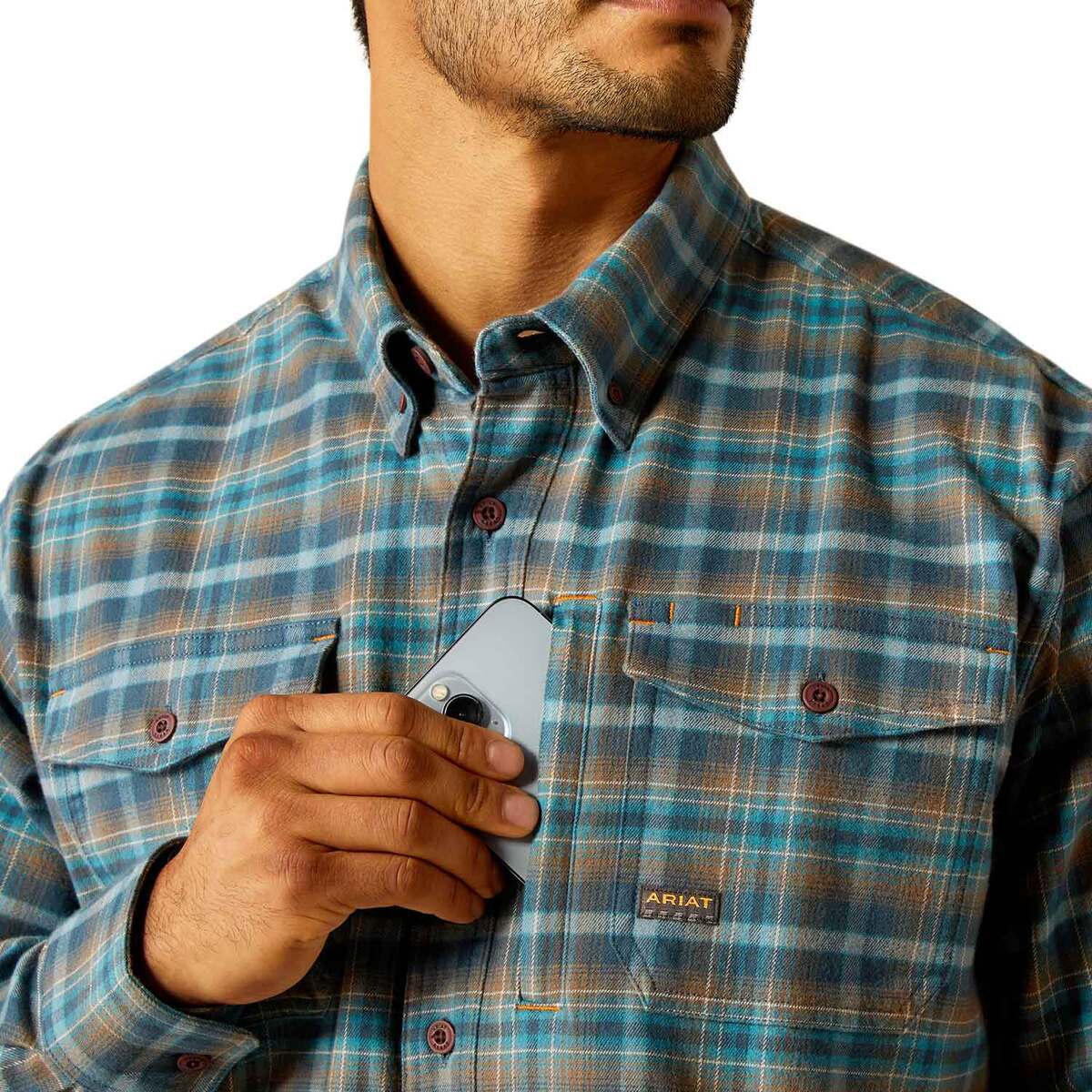 Ariat Men's Rebar Flannel Durastretch Long Sleeve Work Shirt - Stargazer - M - Stargazer M Ariat Men's Rebar Flannel Durastretch Long Sleeve Work Shirt - Stargazer - M - Stargazer M