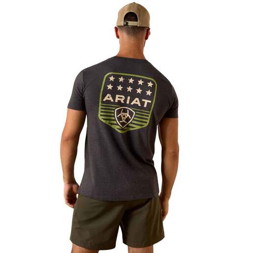 Ariat Men's Stripe Patriotic Badge Short Sleeve Work Shirt - Charcoal Heather L