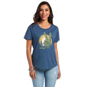 Ariat Women's Cactus Peace Short Sleeve Casual Shirt - Sailor Blue Heather - M