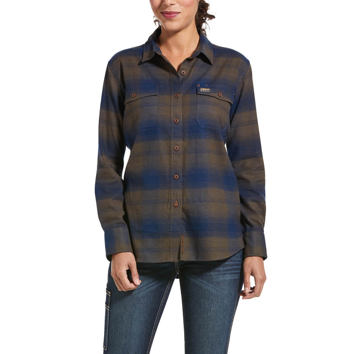 Ariat Women's Rebar Flannel Long Sleeve Work Shirt - Navy Plaid - XXL ...